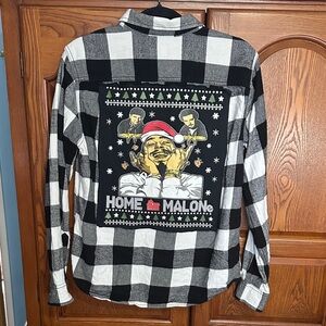 Post Malone Home Alone Holiday upcycled flannel tee One of a Kind